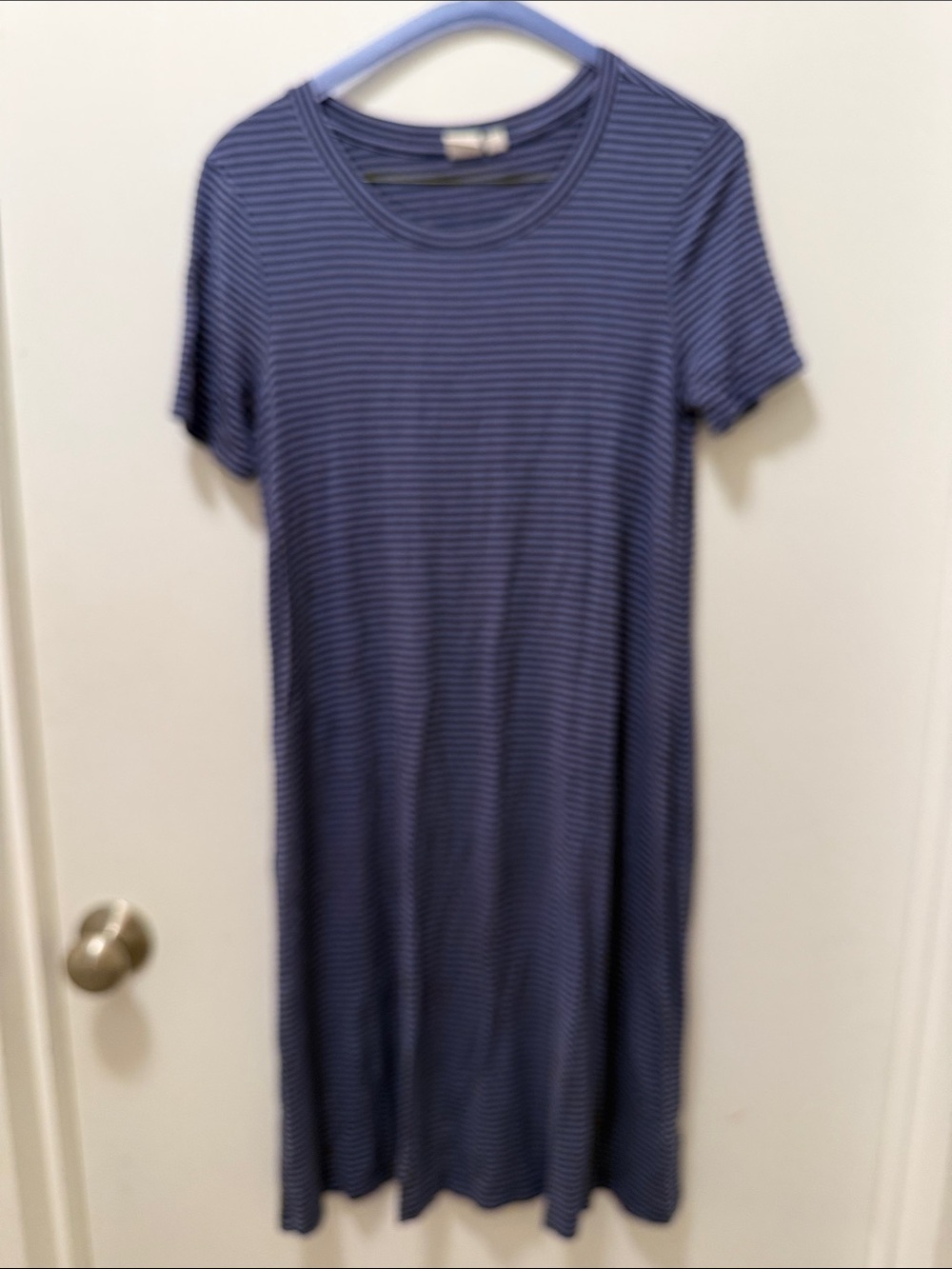 GAP Navy and Gray Striped Midi T-Shirt Dress